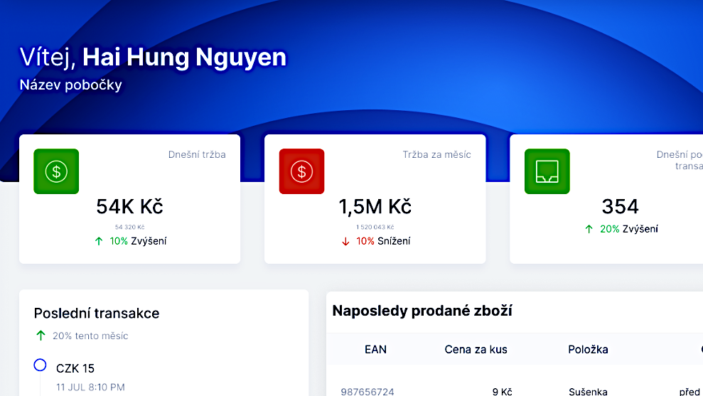 Ukázka pokladního systému pro rodinnou firmu